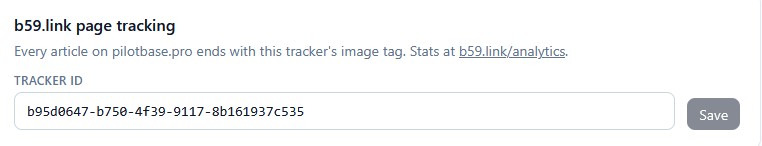 Content admin setting for pilotbase.pro: b59.link page tracking with a tracker ID field