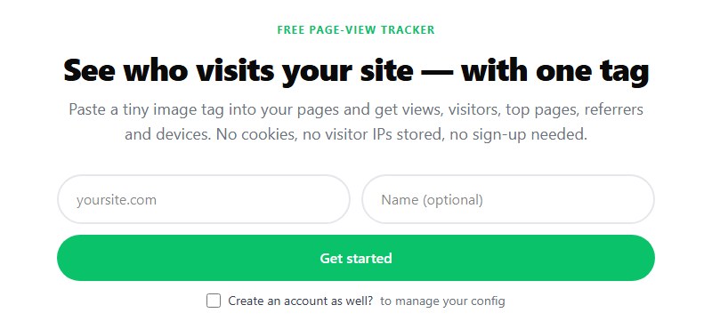 The b59.link tracker page: enter your site address and an optional name, then Get started