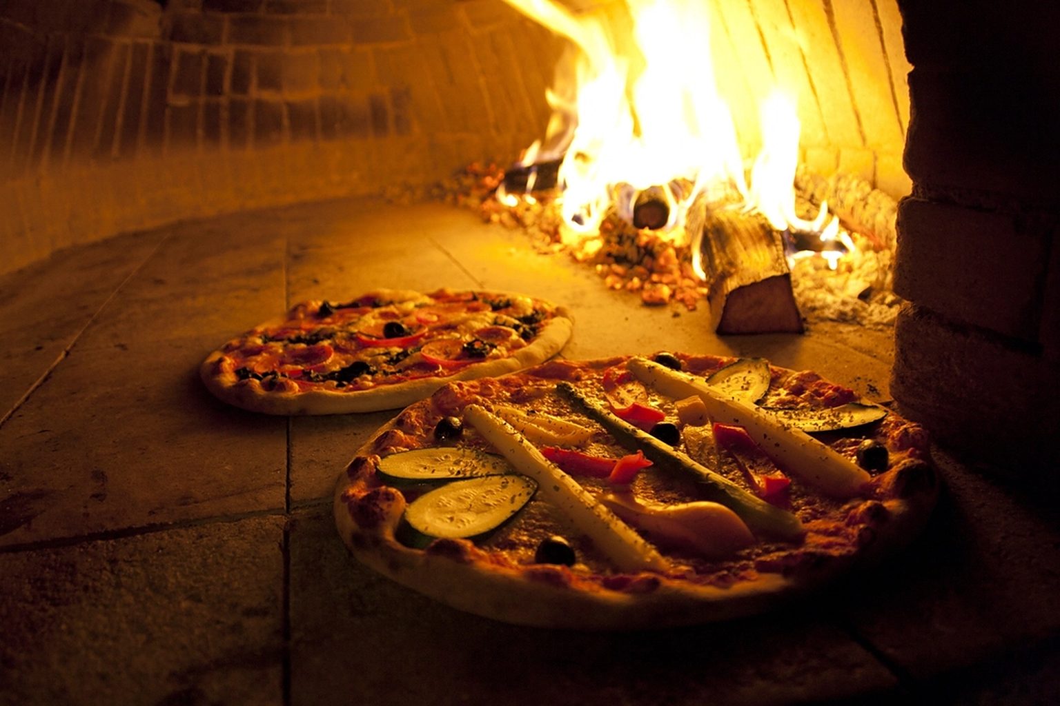 The wood-fired oven, burning