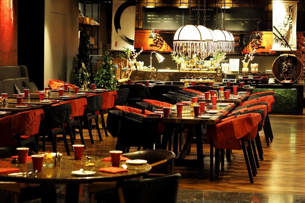 The dining room in the evening