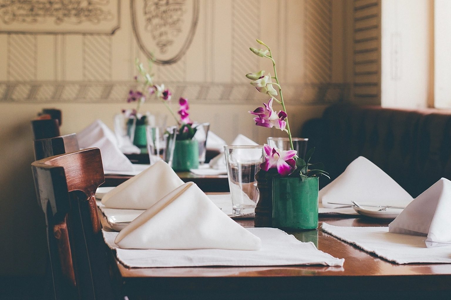 A dinner table set for guests
