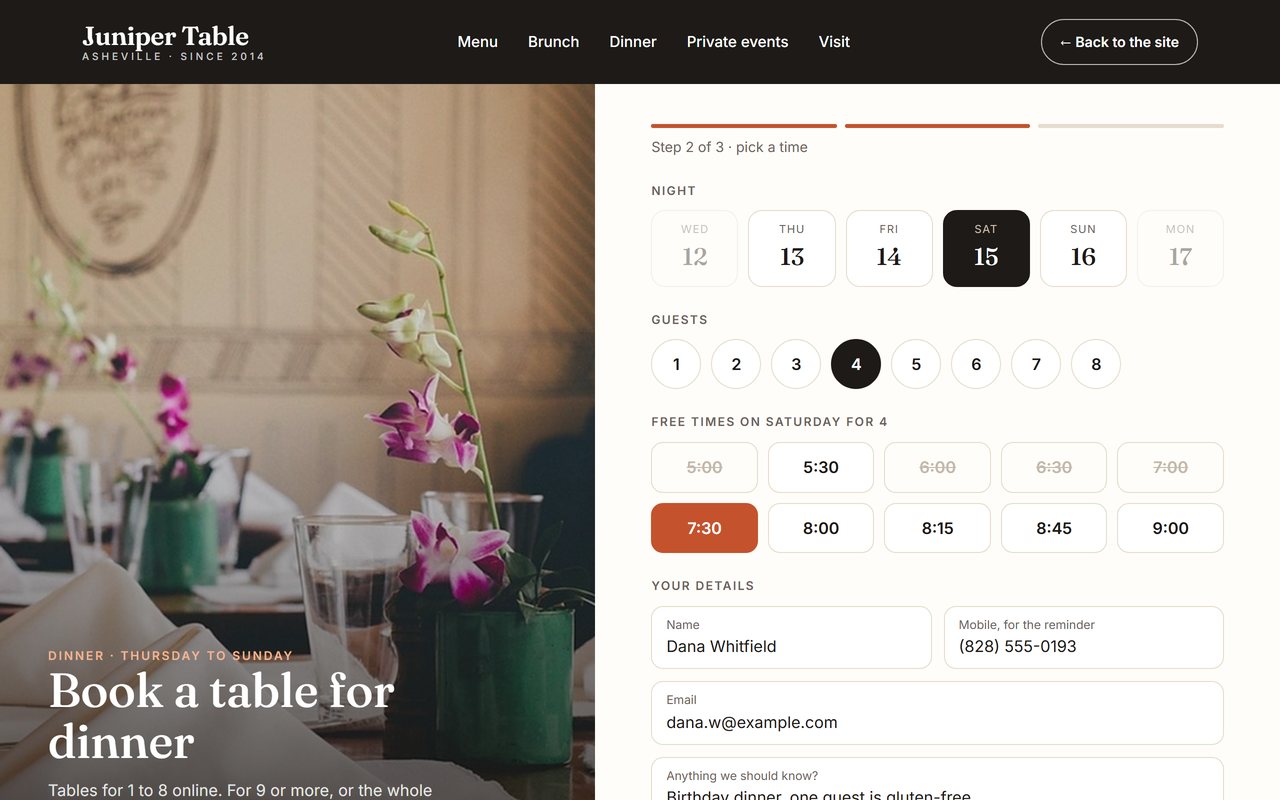Juniper Table: Dinner booking